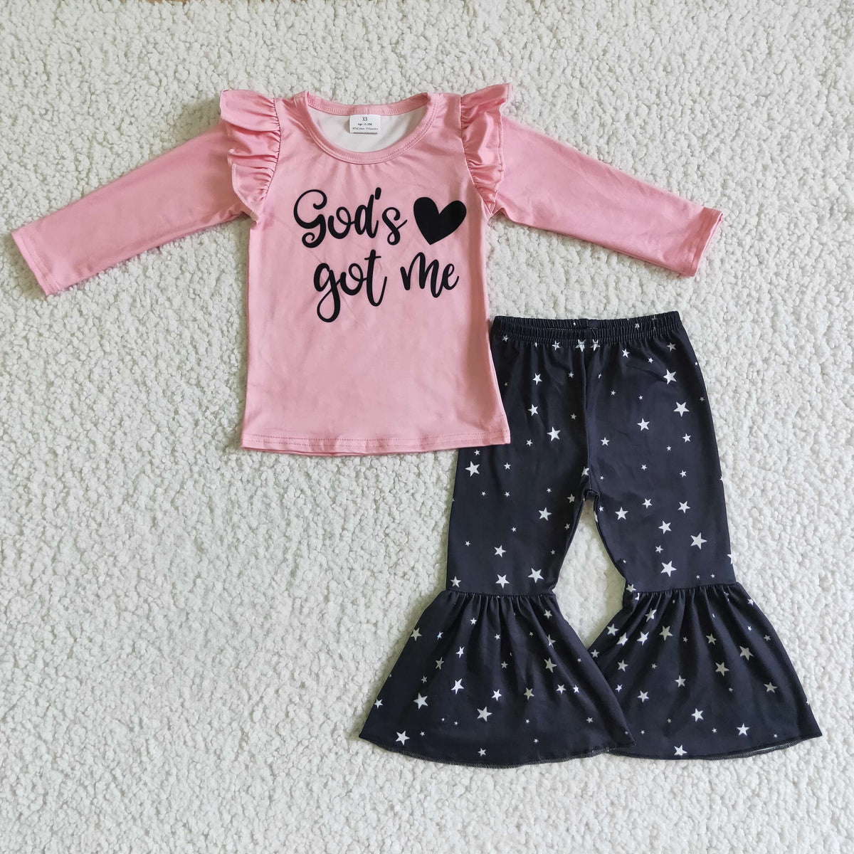 GLP0207 Got Me Pink Top Stars Bell Pants Girls Clothes Set