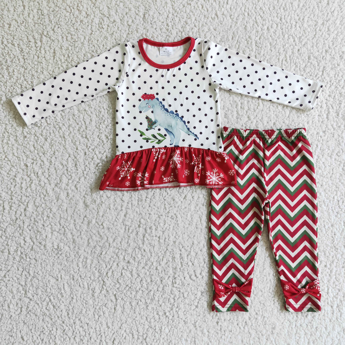 GLP0226 Dino Dots Top Stripes Pants Girls Christmas Clothes Set