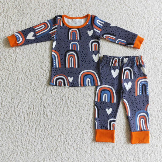 GLP0234 Rainbow Print Girls Fall Pajamas Clothes Set