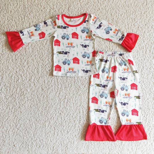 GLP0280 Farm Animals Print Girls Pajamas Clothes Set