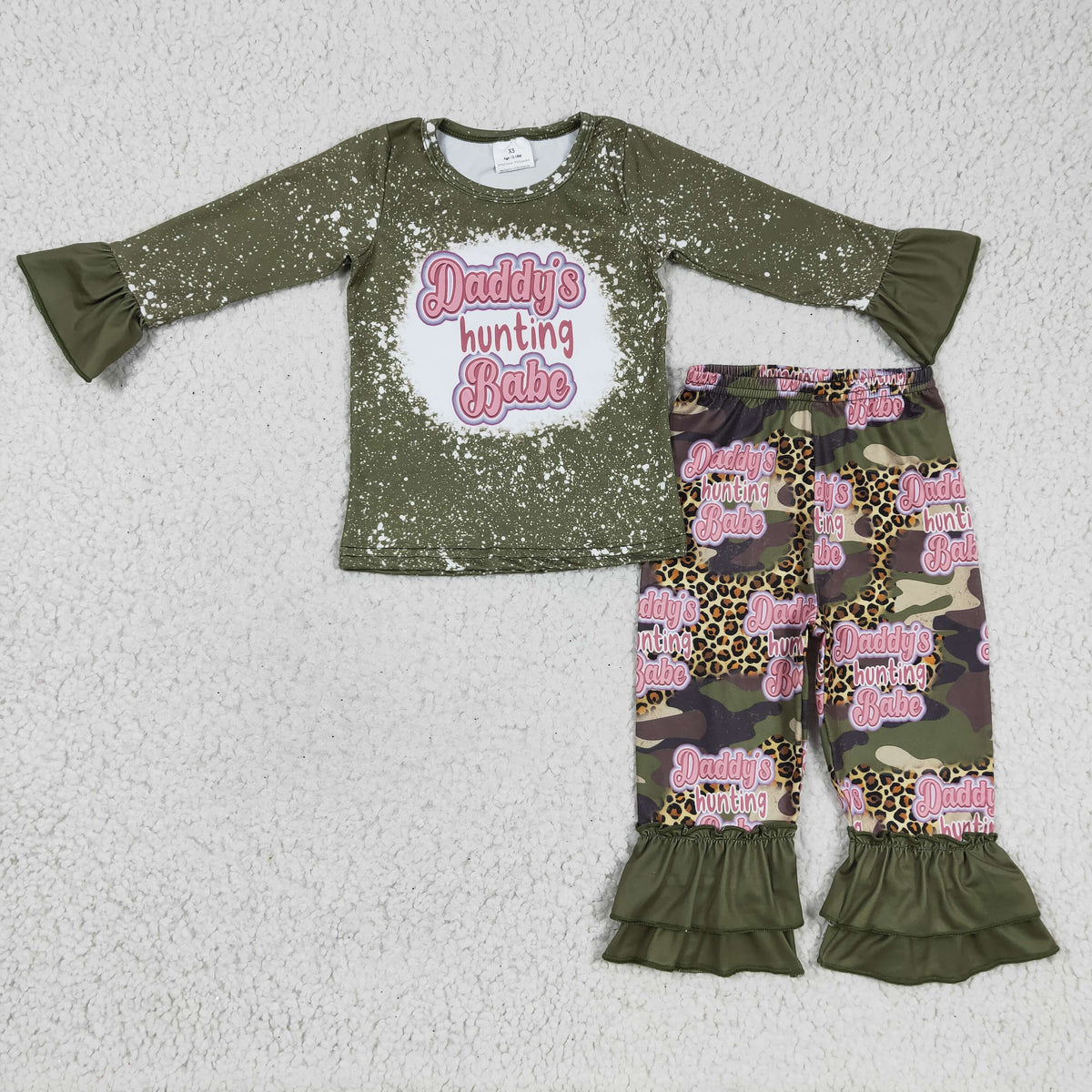 GLP0327 Daddy's Hunting Babe Green Top Leopard Camo Ruffle Pants Girls Clothes Set