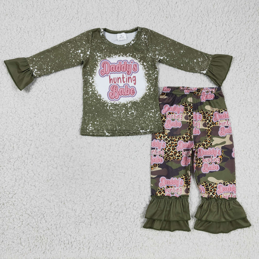 GLP0327 Daddy's Hunting Babe Green Top Leopard Camo Ruffle Pants Girls Clothes Set