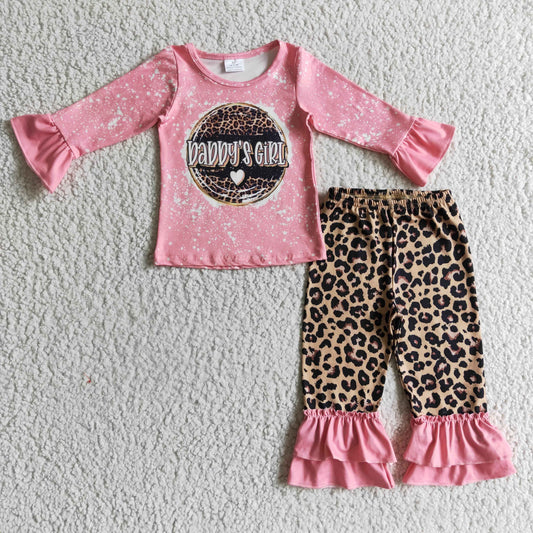GLP0328 Daddy's Girl Pink Top Leopard Ruffle Pants Girls Clothes Set
