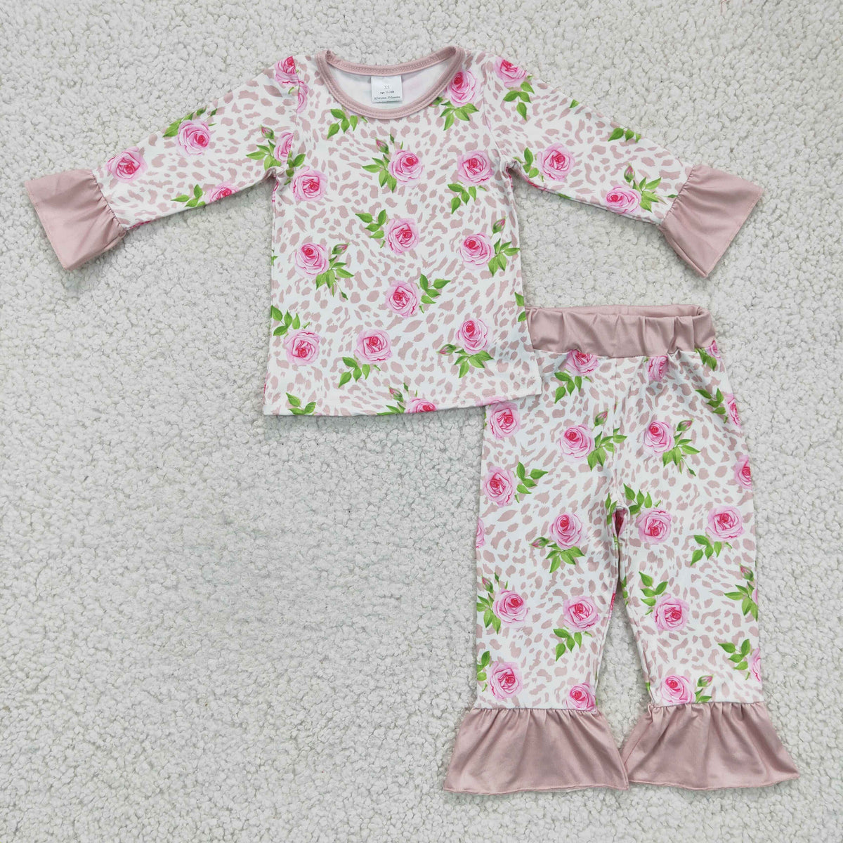 GLP0367 Rose Leopard Print Girls Pajamas Clothes Set