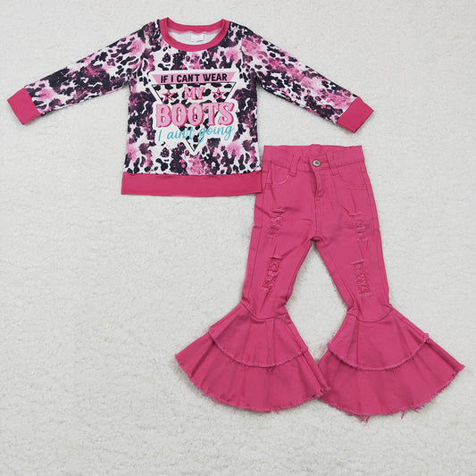 Baby girls Boot Western hotpink denim pants clothes sets  GLP0403