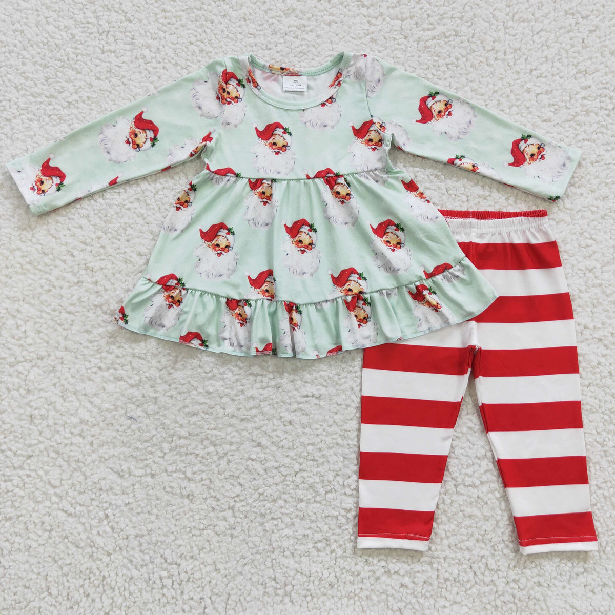 GLP0431 Santa Tunic Top Stripes Pants Girls Christmas Clothes Set