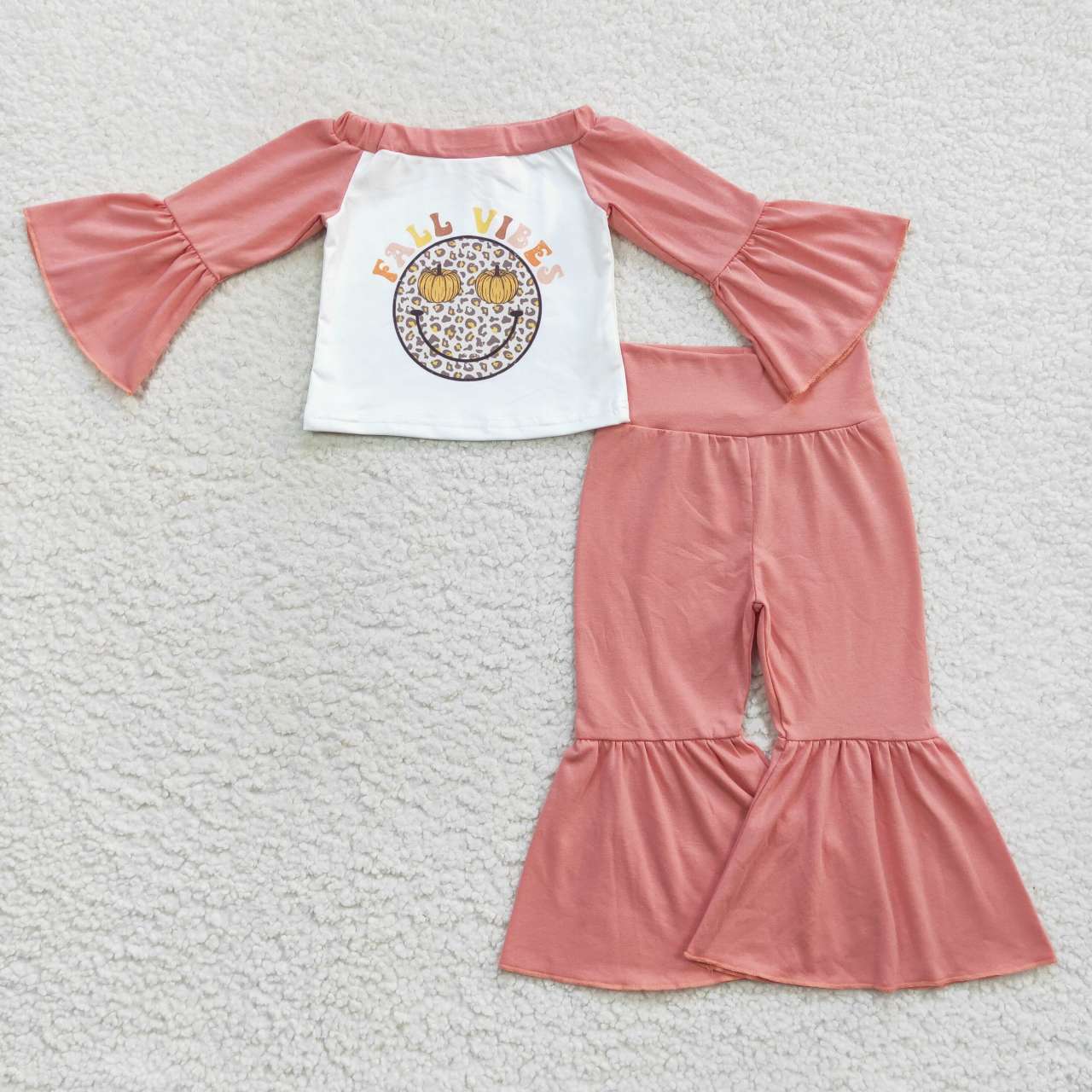 GLP0624 Pumpkin Smiling Fall Vibes Top Pink Bell Pants Girls Clothes Set