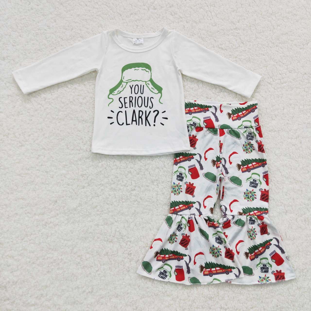 GLP0625 YOU SERIOUS White Top Bell Pants Girls Christmas Clothes Set