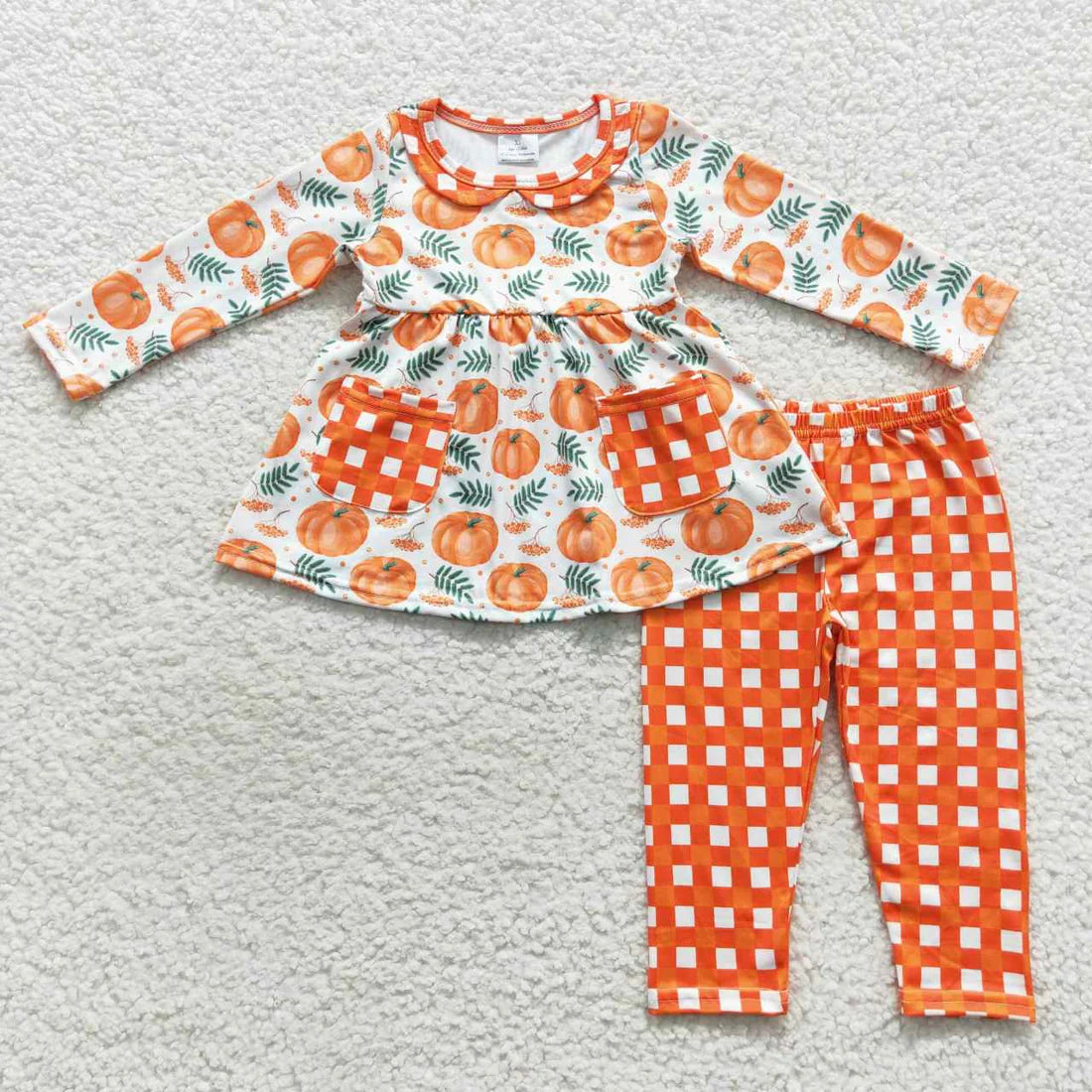 Baby Girls Sibling Pumpkin Floral Long Sleeve Tunic Top with Pants Outfit