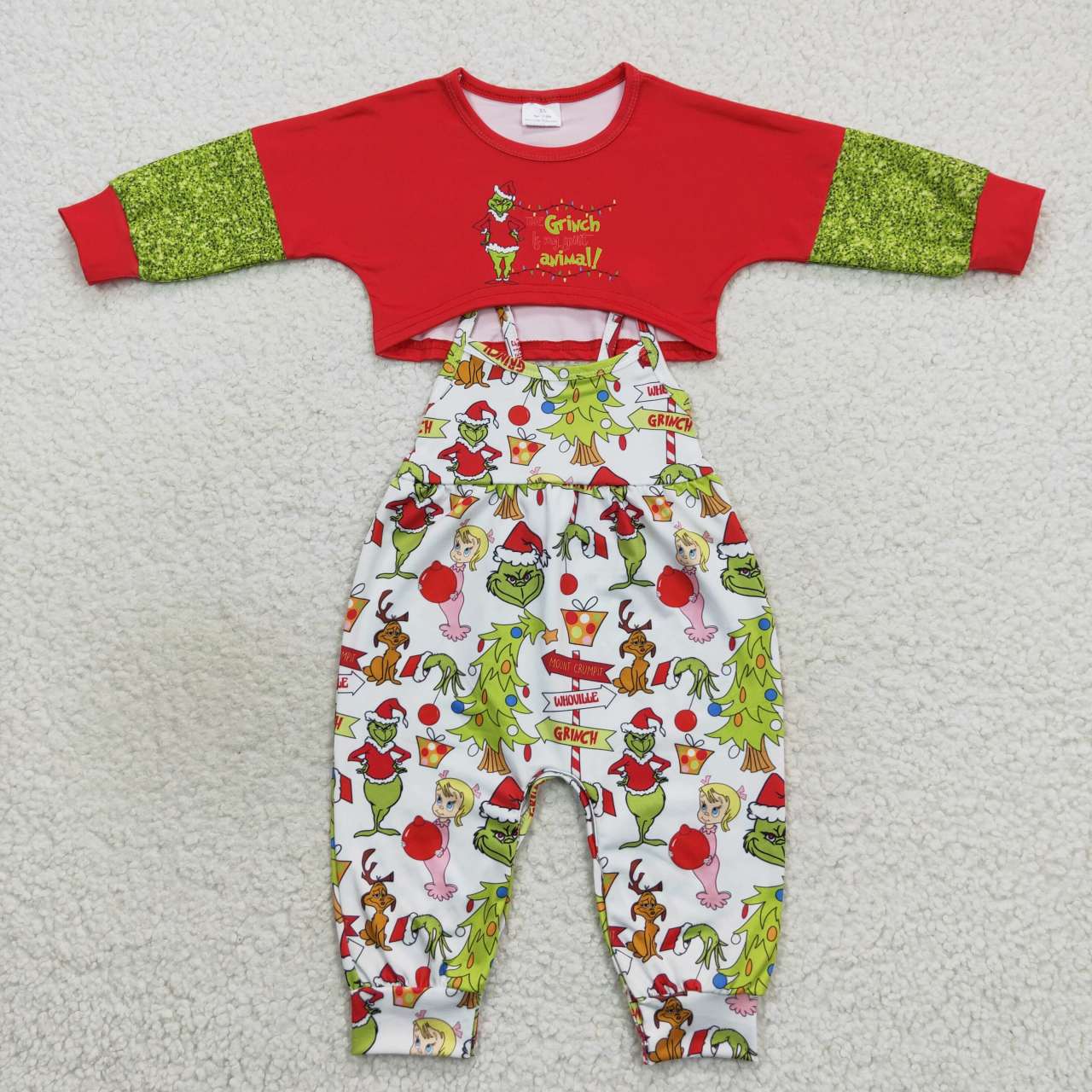 GLP0687 Green Frog Red Top Jumpsuits Girls Christmas Clothes Set