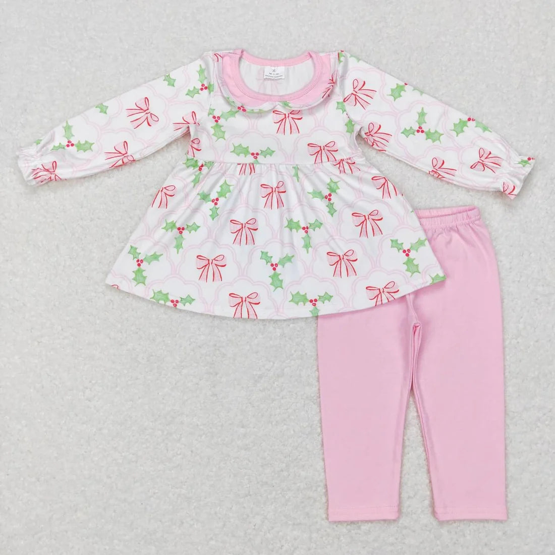 Sibling Baby Girls Long Ruffle Sleeves Santa Trees Lights Tunic Pants Christmas Clothes Sets