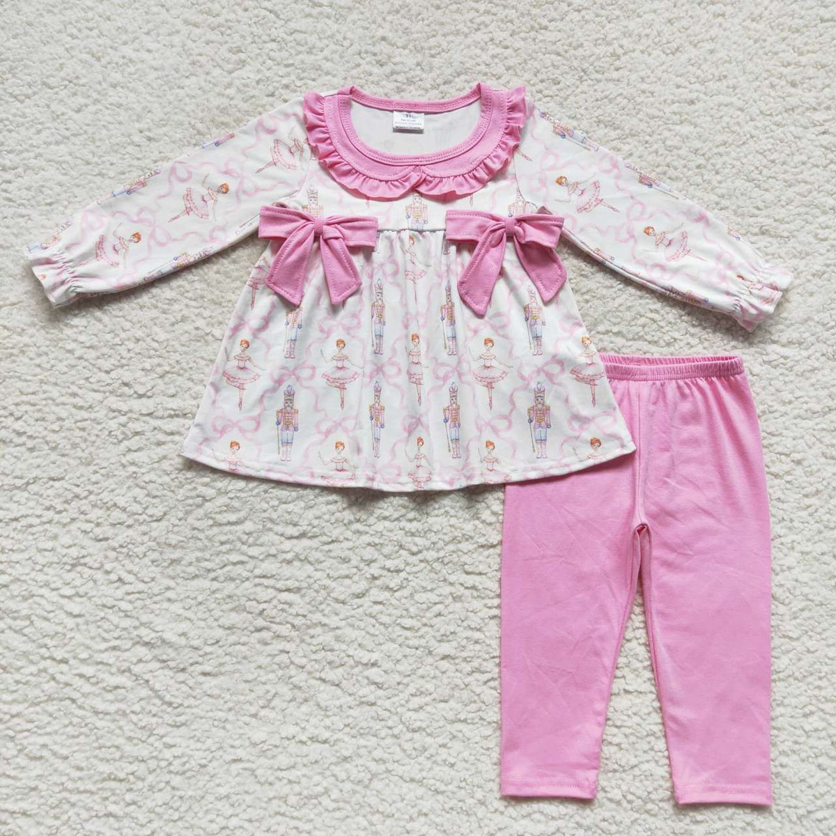 GLP0693 Nutcracke* Soldier Bows Tunic Top Pink Pants Girls Christmas Clothes Set