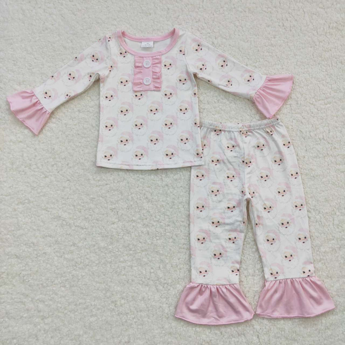 GLP0695 Santa Pink Print Girls Christmas Pajamas Clothes Set