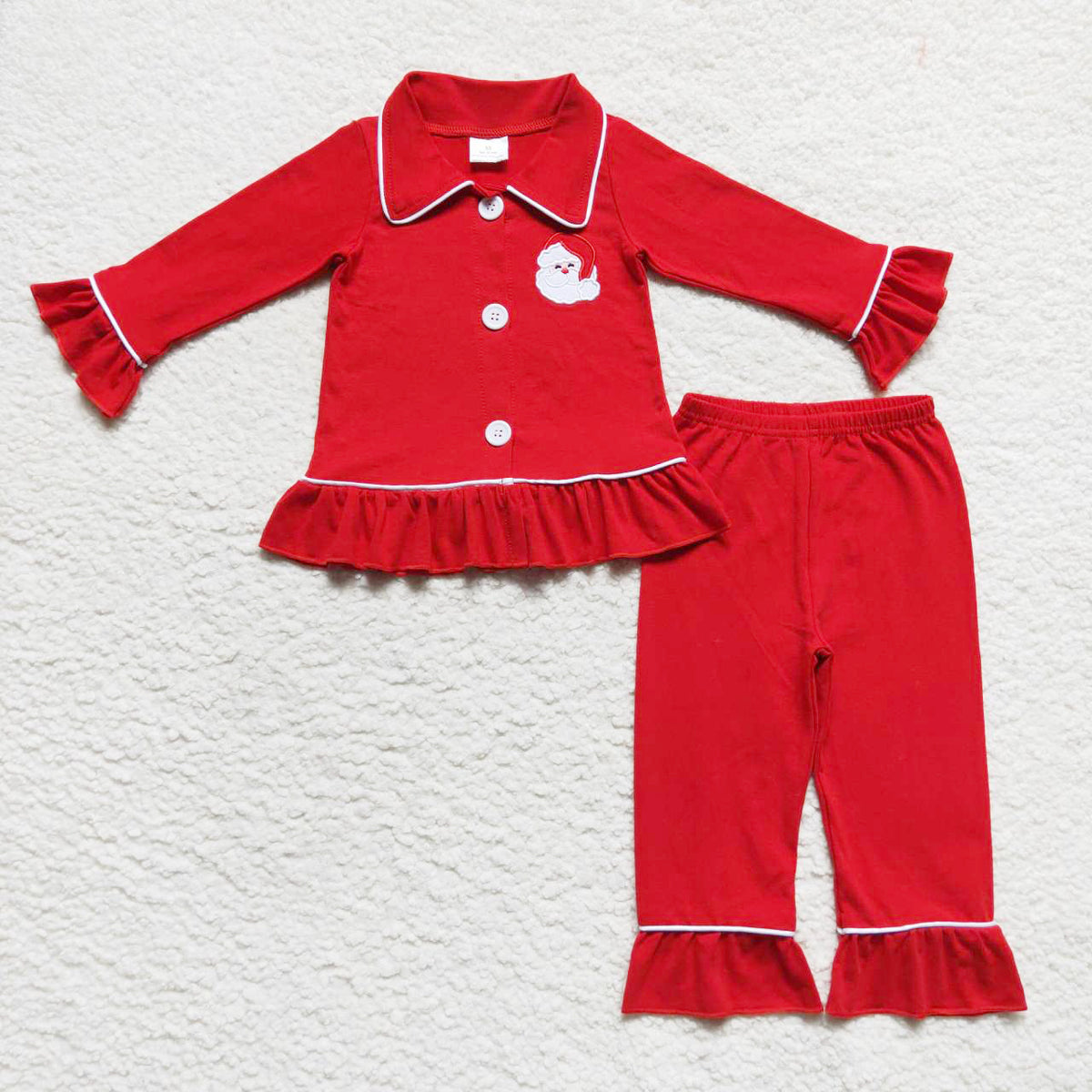 Santa Embroidery Red Cotton Family Christmas Buttons Pajamas Styles