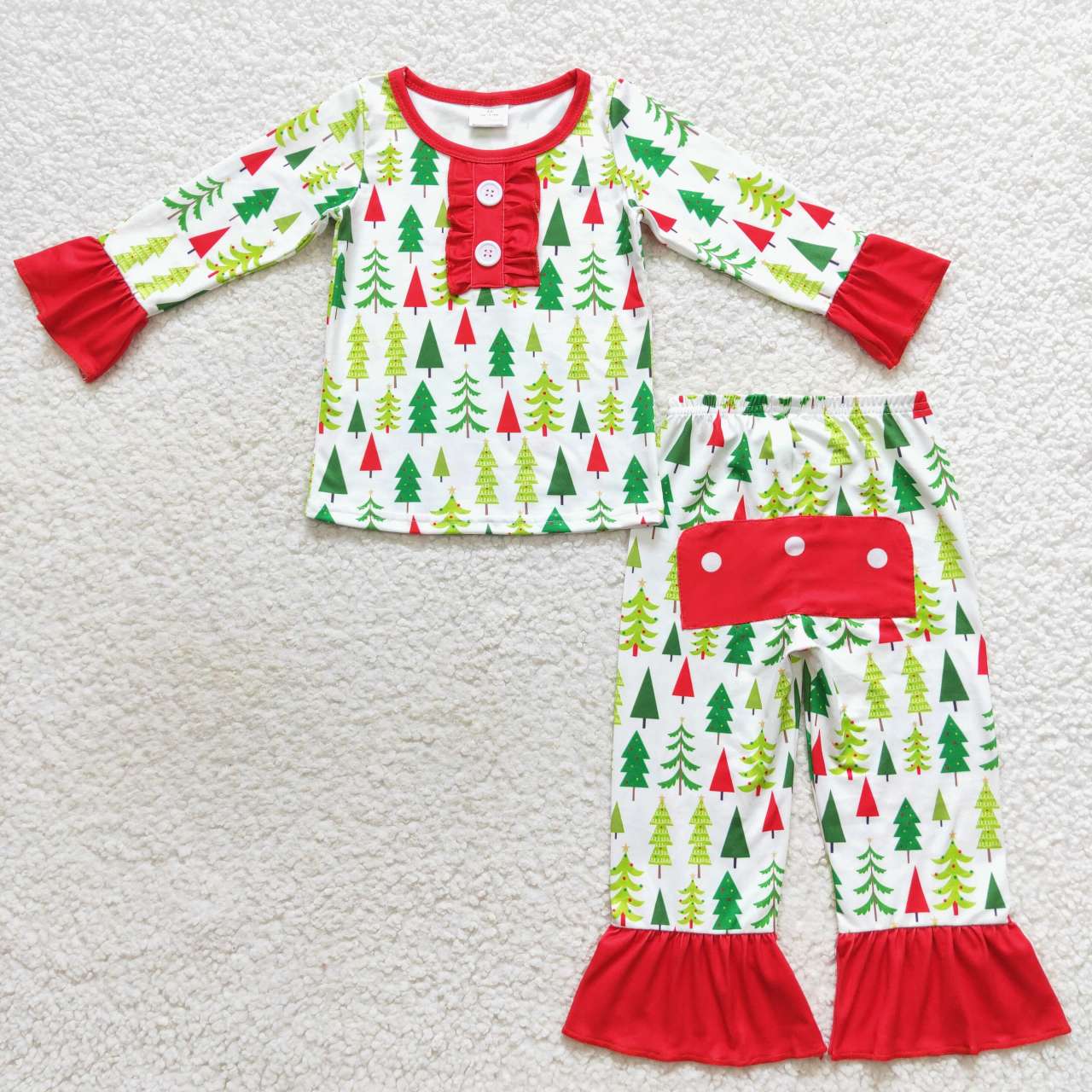 GLP0725 Tree Print Girls Christmas Pajamas Clothes Set