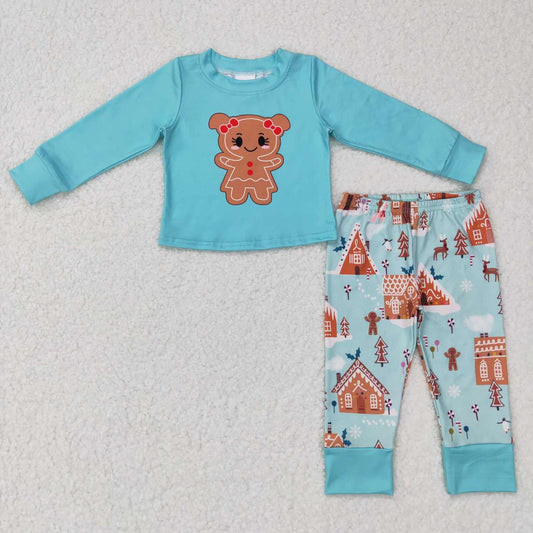 GLP0778 Gingerbread Top Candy House Pants Girls Christmas Clothes Set