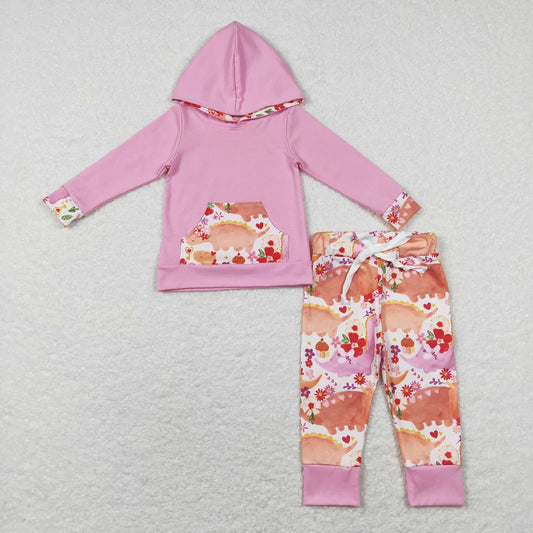 Sibling Baby Girls Floral Dinosaur Long Sleeve Hoodie Top Pants Outfit