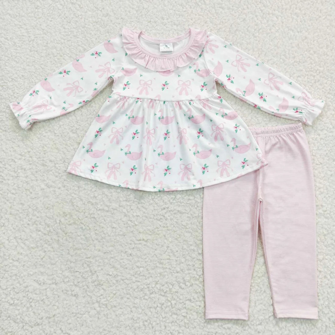 Girls Bows Flowers Tunic Leggings Pant Ruffle Sleeves Outfit