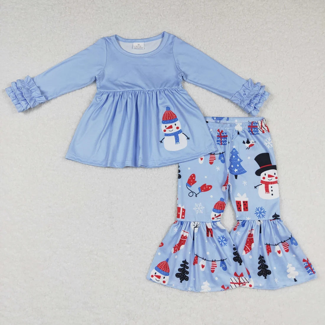 Sibling Baby Girls Santa Snowman Green Face Tunic Pants Christmas Clothes Sets