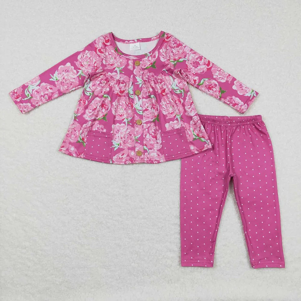 Sibling Baby Girls Floral Tunic Top with Polka Dot Leggings Outfit