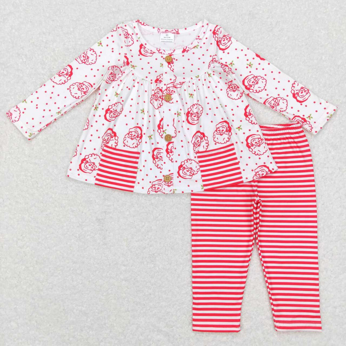 GLP0989 Santa Holly Dots Pockets Tunic Top Stripes Pants Girls Christmas Clothes Set