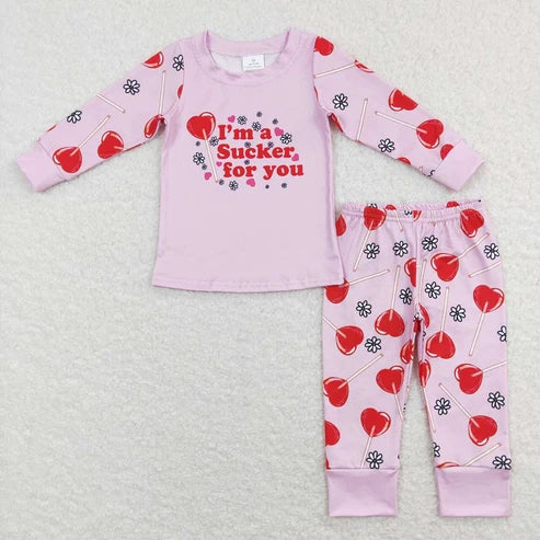 Sibling Baby Girls Valentines Long Sleeve Top Pants Pajama Set