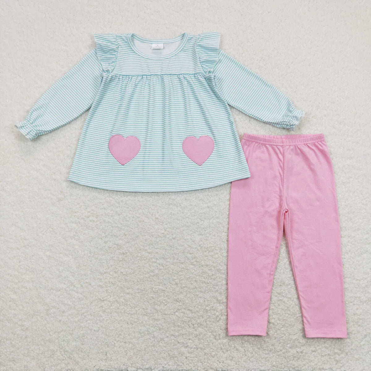 Sibling Baby Girls  Valentines Emboidery Heart Tunic Top with Leggongs Pants Outfit