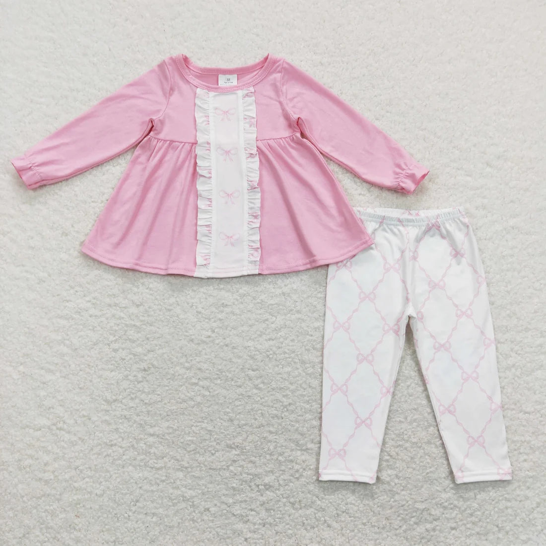 Girls Bows Flowers Tunic Leggings Pant Ruffle Sleeves Outfit