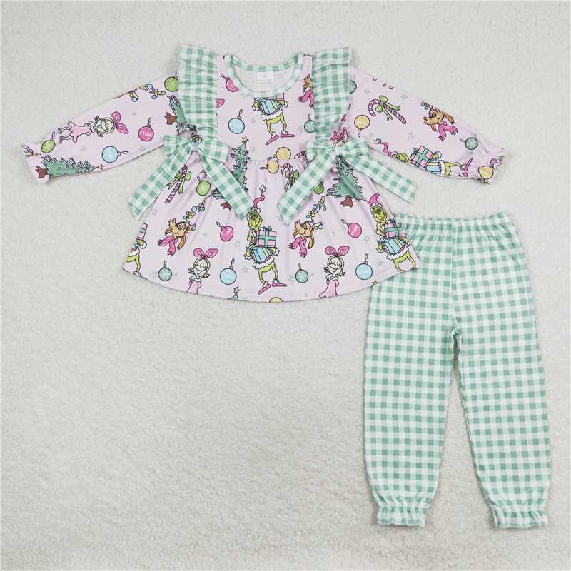 Sibling Kids Girls Christmas Long Sleeve Tunic Top Ruffle Pants Outfit