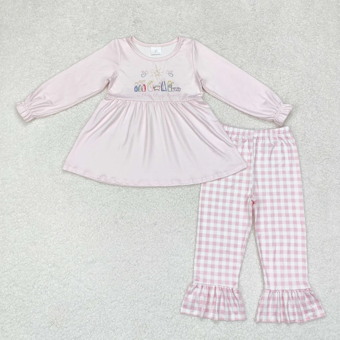 Sibling Baby Girls Green Face Trees Nativity Jesus Tunic Pants Christmas Clothes Sets