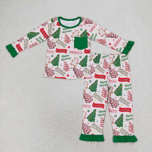 GLP1229 Gingerbread Debbie Cake Print Girls Christmas Pajamas Clothes Set