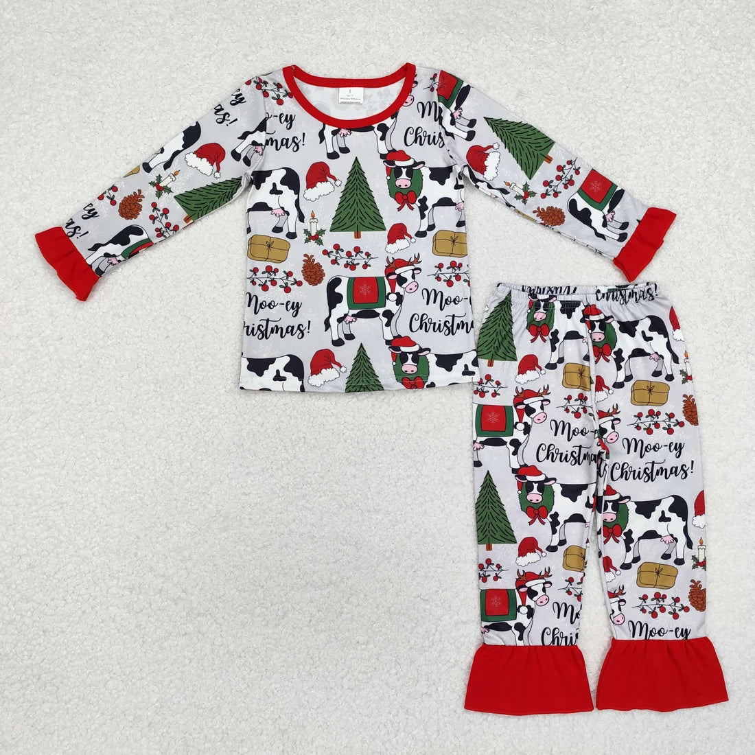 Family Sibling Hats Cows Trees Farm Merry Christmas Pajamas Sets Zipper Footie Rompers Women Pants