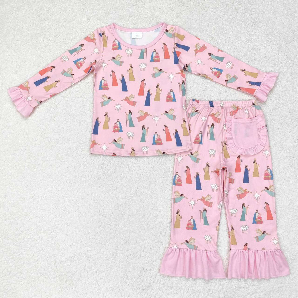 GLP1278 Nativity Pink Print Girls Christmas Pajamas Clothes Set