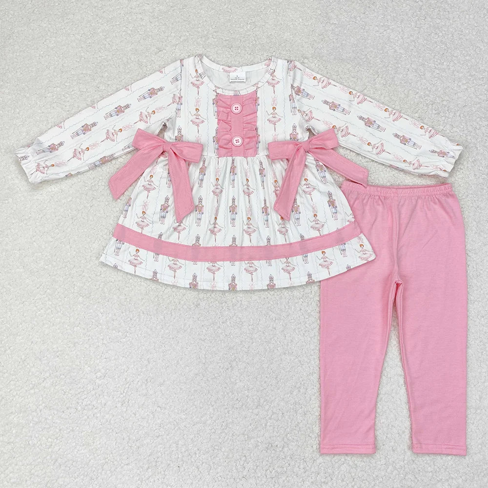 Baby Girls Nutcracker Bows Tunic Top Legging Pants Clothes Sets