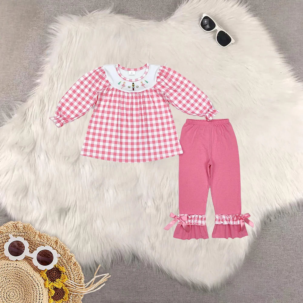 Sibling Baby Girls Christmas Trees Soldier Tunic Ruffle Pant Outfits Clothes Sets
