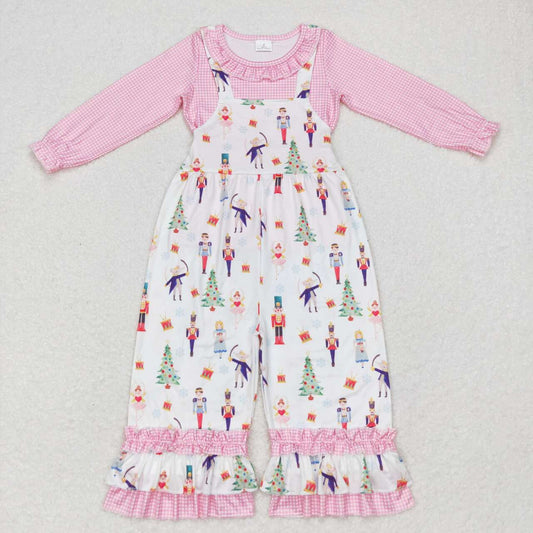 GLP1368 Pink Checkered Top Nutcracke* Soldier Jumpsuits Girls Christmas Clothes Set