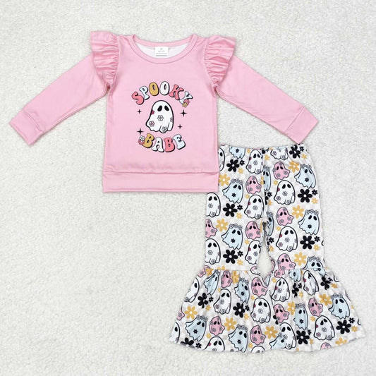 GLP1369 Spooky Babe Pink Top Flowers Bell Pants Girls Halloween Clothes Set