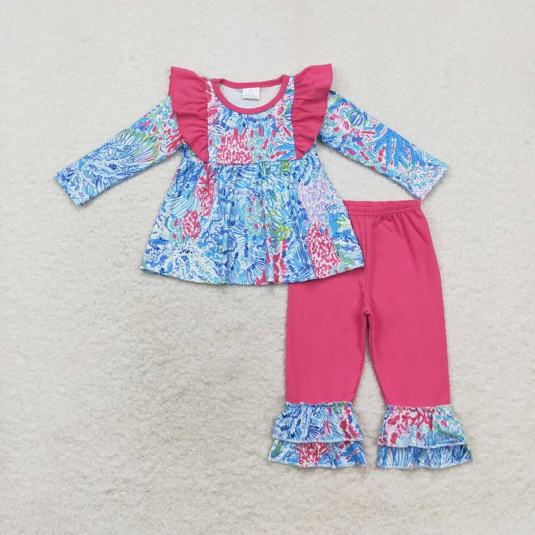 Sibling Baby Girls Long Sleeves Floral Bows Tunic Ruffle Pants Clothes Sets