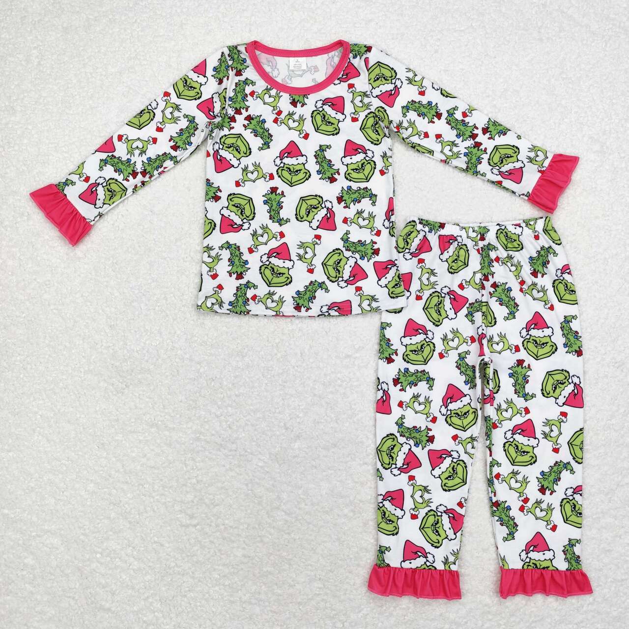 GLP1478 Green Frog Print Girls Christmas Pajamas Clothes Set