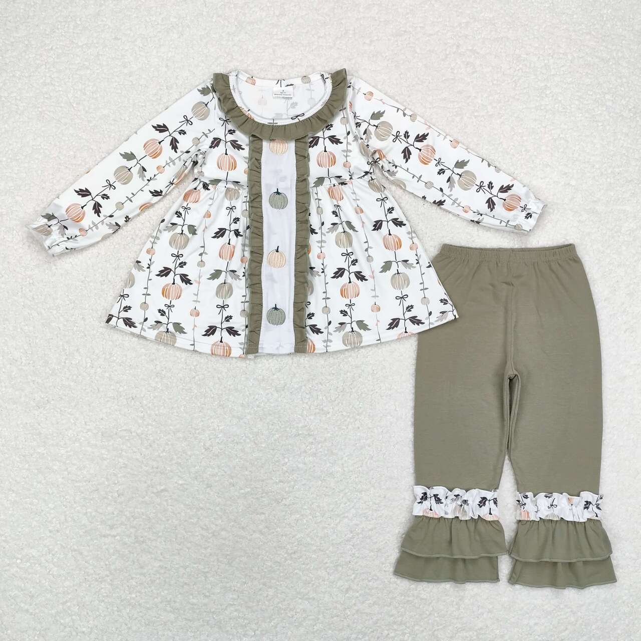GLP1499 Pumpkin Embroidery Tunic Top Ruffle Pants Girls Fall Clothes Set