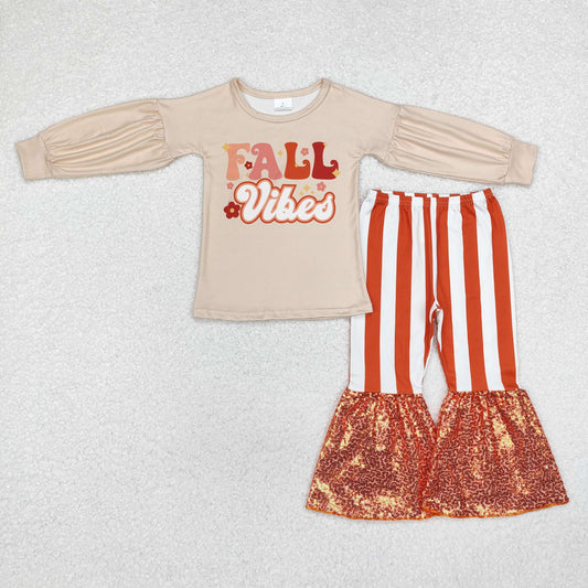 GLP1527 Fall Vibes Top Sequin Stripes Bell Pants Girls Fall Clothes Set