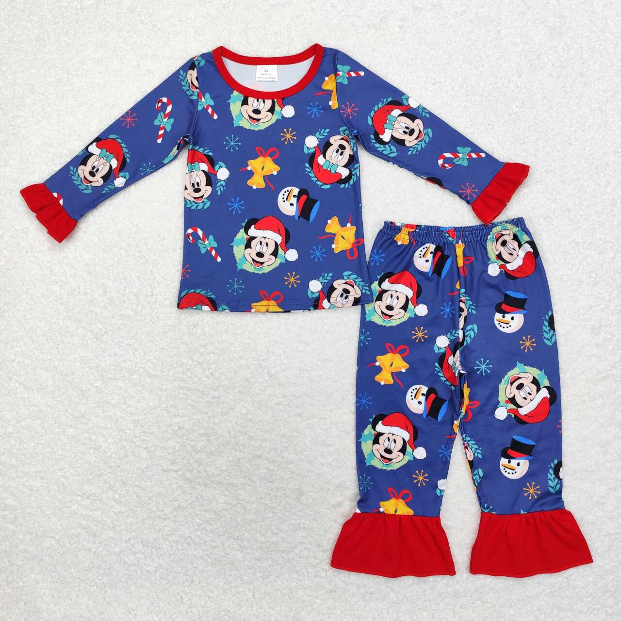 GLP1537 Cartoon Mouse Candy Cane Print Girls Christmas Pajamas Clothes Set