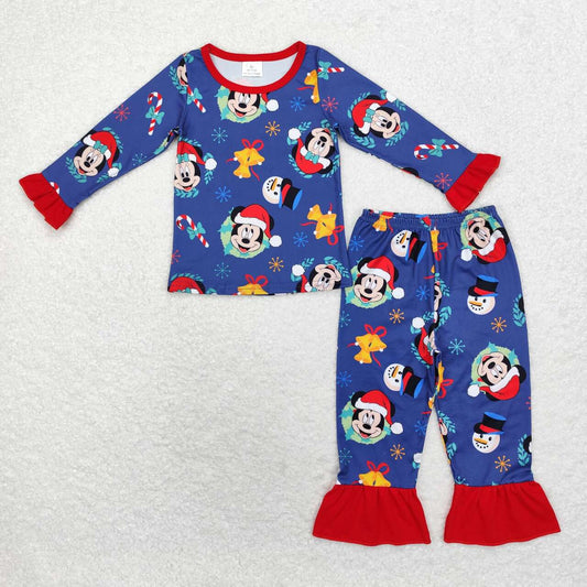 GLP1537 Cartoon Mouse Candy Cane Print Girls Christmas Pajamas Clothes Set