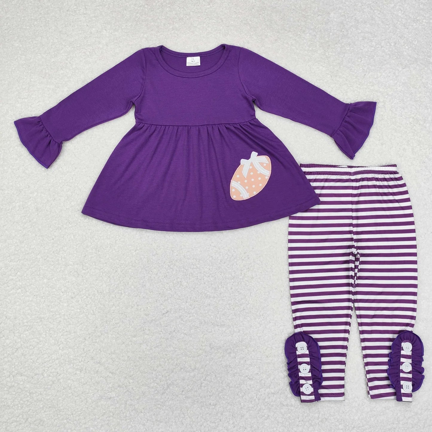 Sibling Baby Girls Embroidery Footabll Team Tunic Striped Leggings Outfit