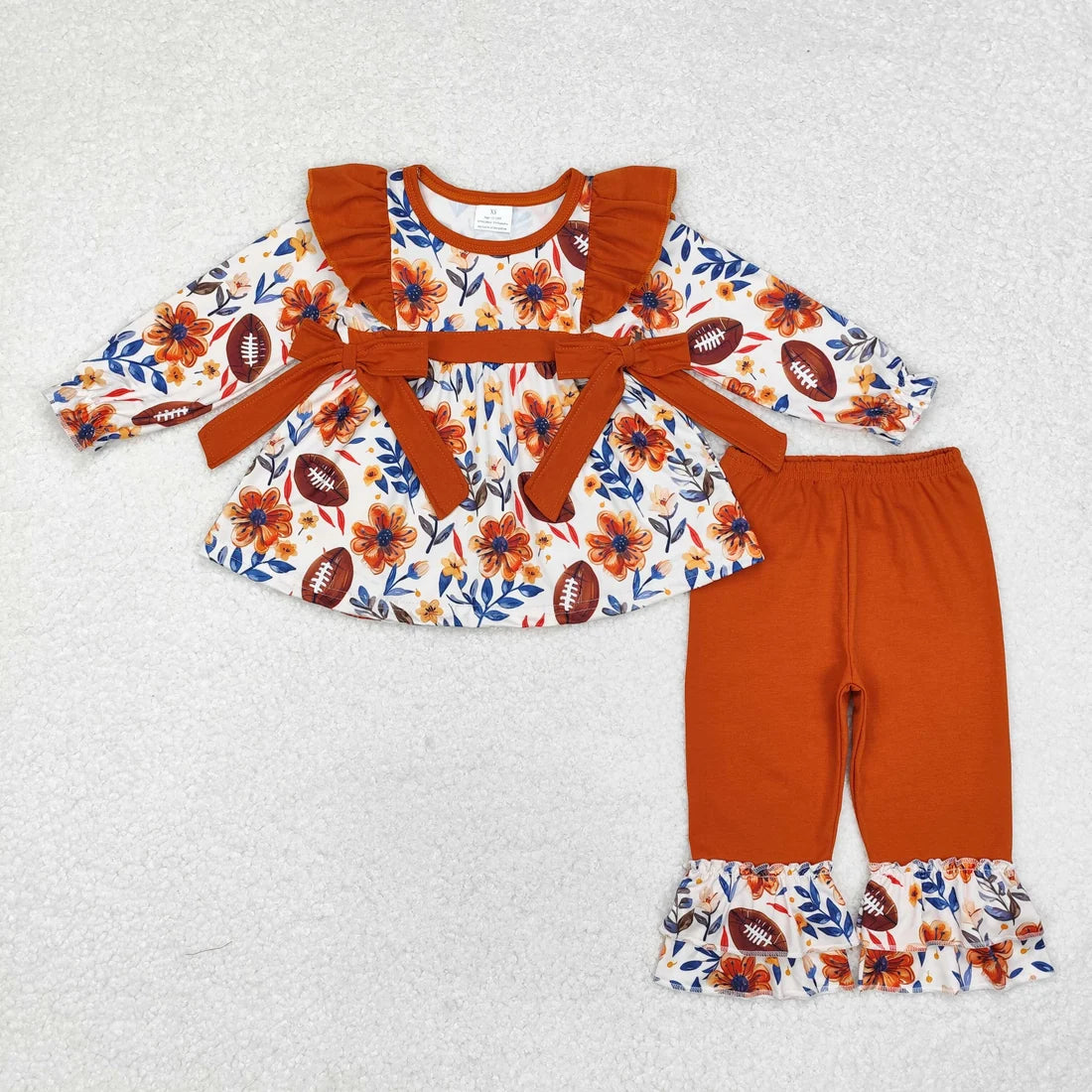 Sibling Baby Girls Long Sleeves Floral Bows Tunic Ruffle Pants Clothes Sets