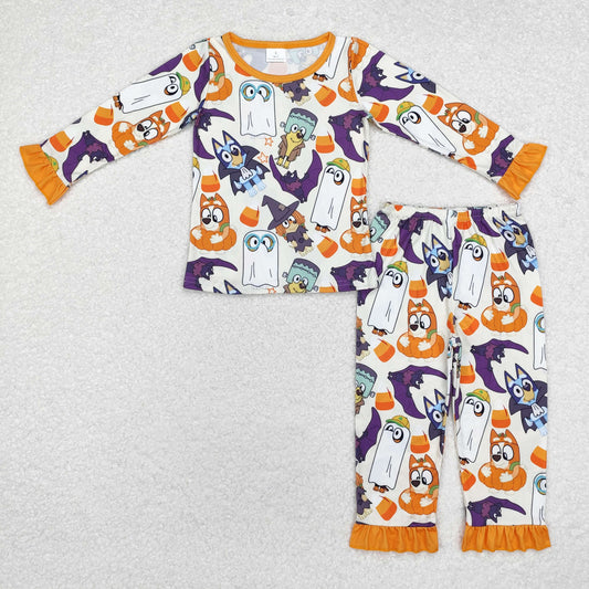 GLP1757 Cartoon Dog Pumpkin Candy Print Girls Halloween Pajamas Clothes Set