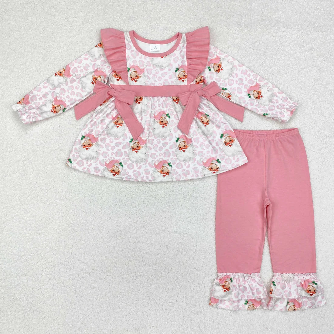 Sibling Baby Girls Long Sleeves Gingerbread Santa Plaid Tunic Ruffle Pants Christmas Sets