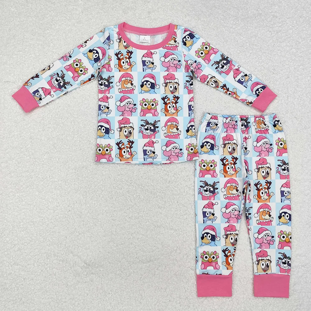 Sibling Baby Girls Christmas Dogs Pink Rompers Pajamas
