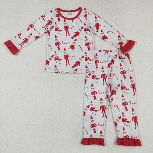 GLP1866 Cartoon Shelf Candy Cane Print Girls Christmas Bamboo Pajamas Clothes Set