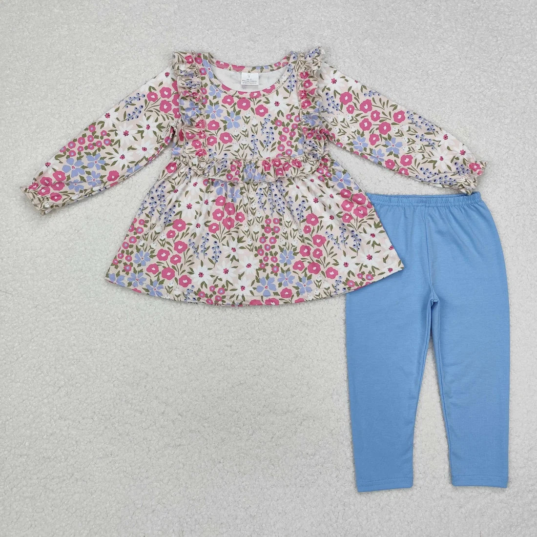 Girls Bows Flowers Tunic Leggings Pant Ruffle Sleeves Outfit
